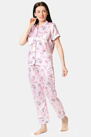 Buy Pyjama Party Satin Pyjama Set Pink at Rs.1800 online