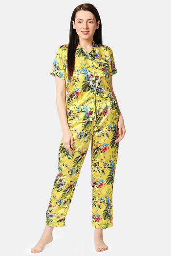 Buy Pyjama Party Satin Pyjama Set Yellow at Rs.1800 online