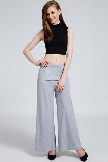 Buy Zivame​ ​Aire Mid Waist Flared​ Fit Fold Over Pants-Grey Melange at  Rs.995 online