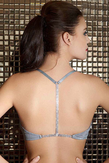 Precieux de Zivame Diamante Back Shimmer Cup Padded Wired Front Open  Bra-Grey