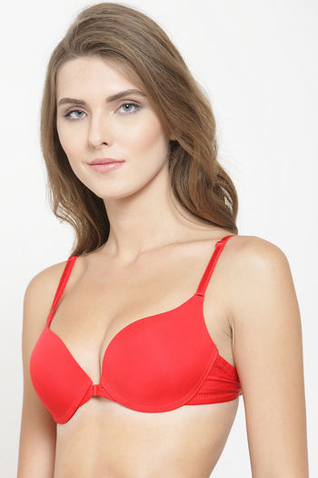 PrettyCat Padded Wired Front Closure Push-Up Bra - Red
