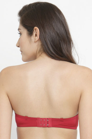 Buy PrettyCat Padded Bandeau Bra Striped Back String Style - Red Online