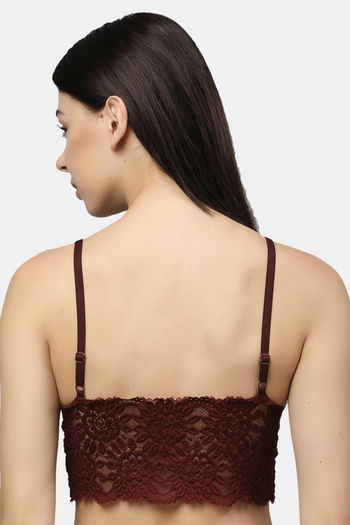 Buy BROWN SOLID LACY FITTED BRALETTE for Women Online in India