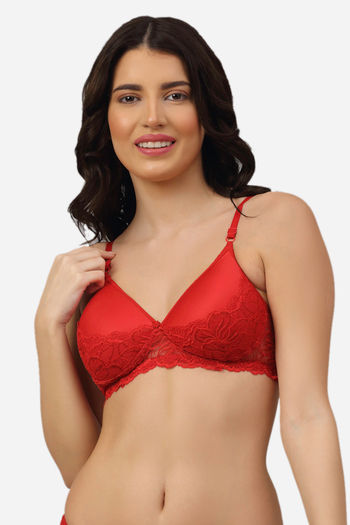 Padded underwired lace bra - Bright red - Ladies