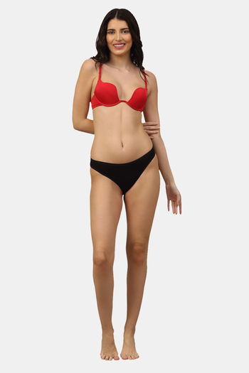 Buy PrettyCat Beautiful Plunge Pushup U Shape Bra Panty Set - Red Online