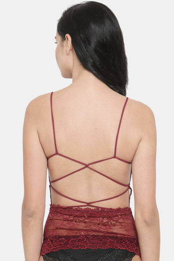 Buy PrettyCat Wirefree Elegant Lace Bra Panty Set - Maroon Online