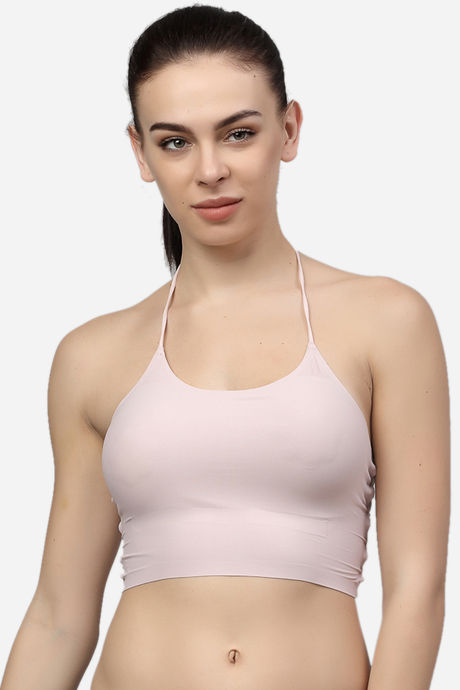Buy PrettyCat Light Pink Solid Lace Bralette Bra For Women (PC-BR