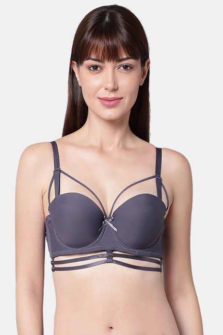 Buy PrettyCat Wirefree T-shirt Padded Bra Panty Set - Grey online