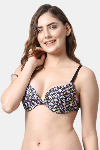 Buy PrettyCat Padded Wired Push-Up Plunge Bra - Black at Rs.899 online