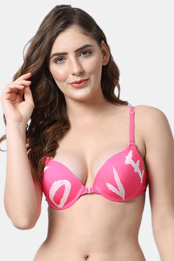 Buy PrettyCat Padded Plunge Wired Demi Coverage Push-Up Bra - Pink
