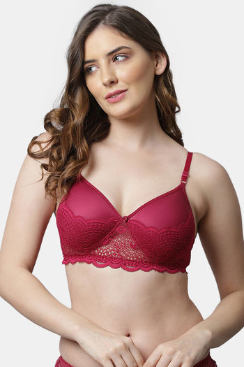 Buy Pretty Cat Padded Non-Wired Medium Coverage T-Shirt Bra - Maroon at  Rs.439 online