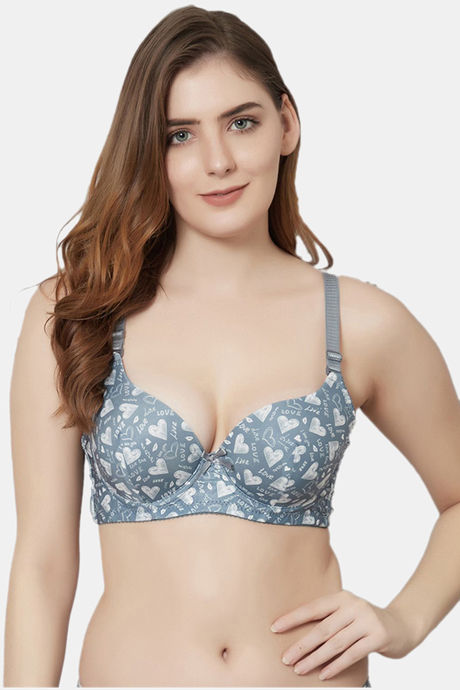 Buy Prettycat Beautiful Love Print Lightly Padded T-Shirt Bra Panty Set -  Grey Online