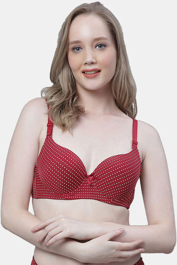 Buy PrettyCat Padded Wired Medium Coverage T-Shirt Bra - Red at Rs