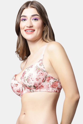 Buy PrettyCat Padded Plunge Wired 3/4th Coverage T-Shirt Bra - Peach at  Rs.494 online