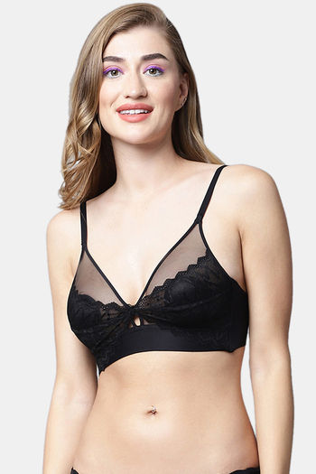 Buy Non-Padded Non-Wired Demi Cup Plunge Bralette in Black- Lace