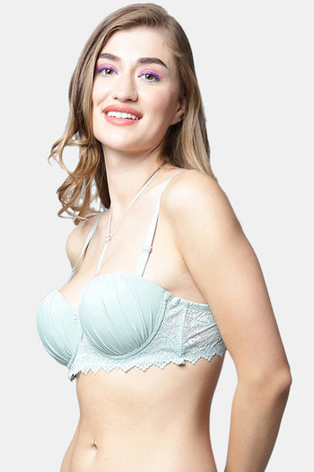 Buy PrettyCat Padded Plunge Wired Medium Coverage Push-Up Bra - Green at Rs.494  online