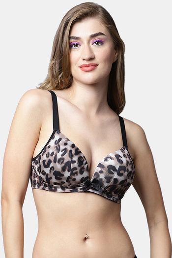 Buy PrettyCat Padded Non Wired Low Coverage T-Shirt Bra - Black at Rs.494  online