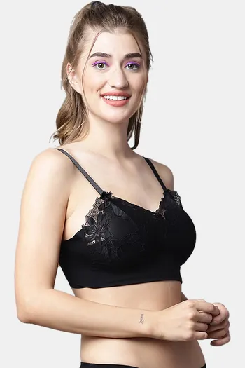 Buy PrettyCat Padded Non Wired 3/4th Coverage Bralette - Black at