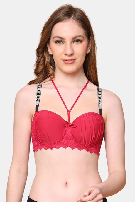 PrettyCat Lightly Padded Balconette Bra With Shine Strap for Women & Girls - Red
