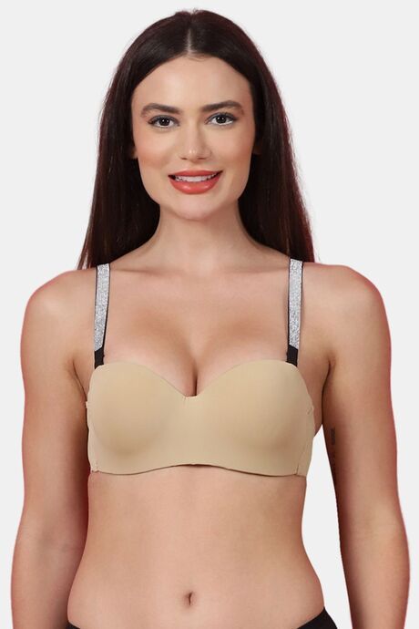 PrettyCat Shine Strap Sexy Half Cup Underwire Balconette Bra - Beige