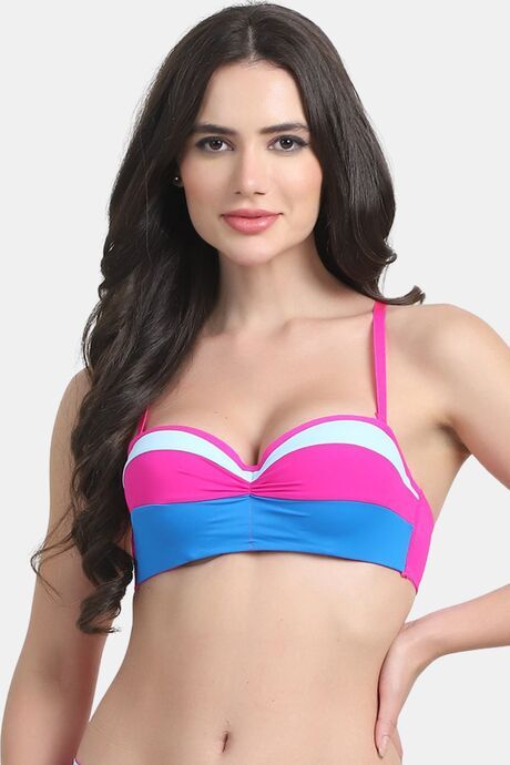 PrettyCat Lightly Padded Colorblock Sexy Balconette Bra - Pink