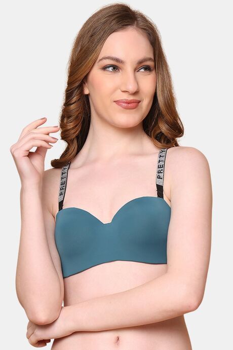 PrettyCat Lightly Padded Balconette Bra With Shine Strap for Women & Girls - Green
