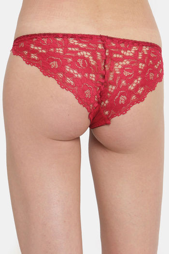 Buy PrettyCat Women Red Embroidered Lace Mid Rise Sexy Bikini Panty Online