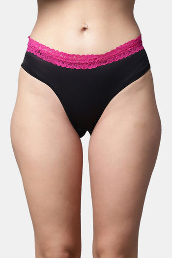 Buy PrettyCat Medium Rise Three-Fourth Coverage Bikini Panty - Black