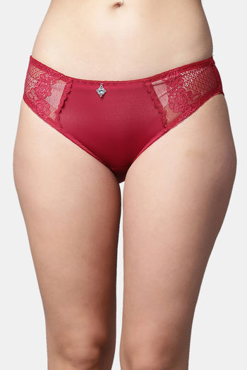 Buy PrettyCat Medium Rise Three-Fourth Coverage Bikini Panty - Red