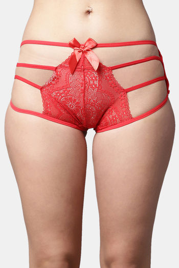 Buy PrettyCat Medium Rise 3/4th Coverage Bikini Panty - Red
