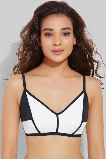 Zivame Color Block Non Padded Bra with Anti Dig Straps- Black n White