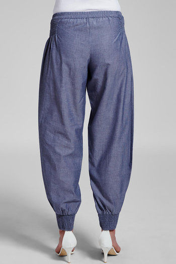 Zivame Aire Chambray Relaxed Fit Pull On Pants-Blue