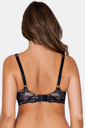 Precieux de Zivame Diamante Back Shimmer Cup Padded Wired Front Open  Bra-Black