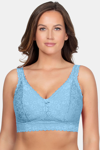 Parfait Double Layered Wirefree Lace Bralette - Sky Blue