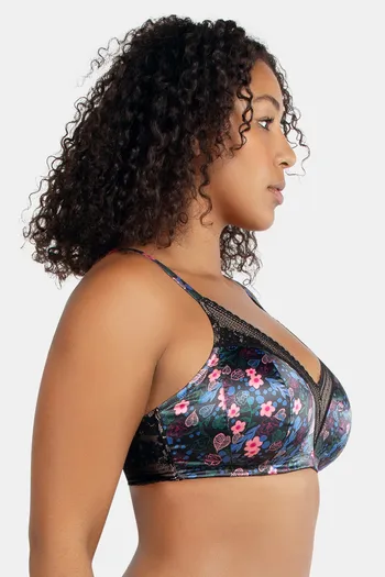 Parfait Padded Non-Wired Full Coverage Bralette - Black w Floral
