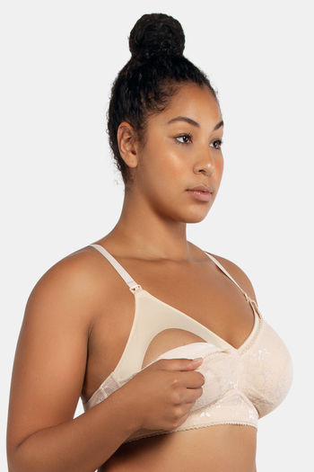 Wireless Maternity Nursing Bra With Lightly Padded Lace And Double