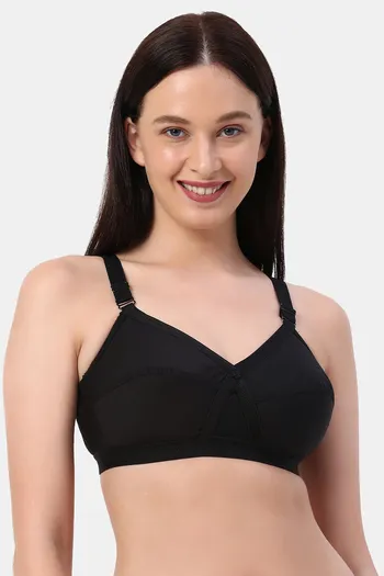 Planetinner Non Padded Non Wired Full Coverage Pure Cotton Bra - Black