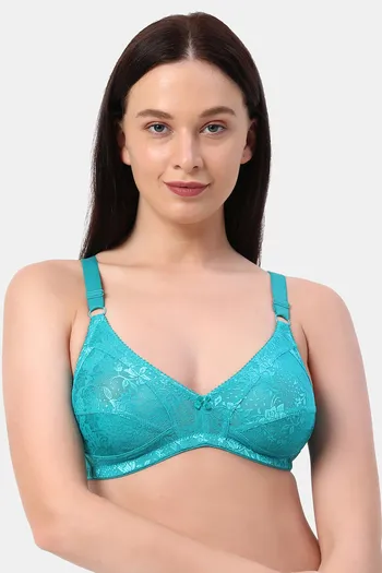 Planetinner Non Padded Non Wired Full Coverage Lace Bra - Green
