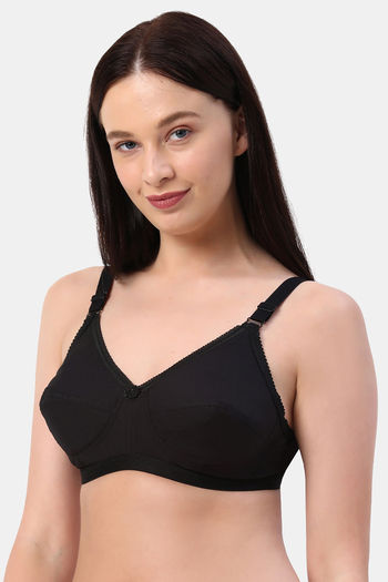 Planetinner Non Padded Non Wired Full Coverage Pure Cotton Bra - Black