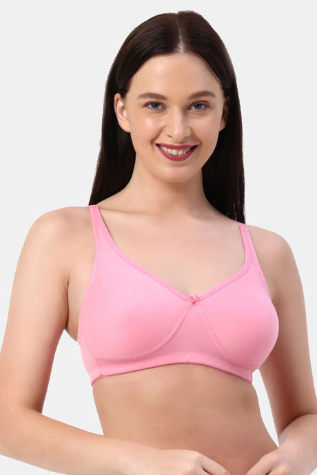 Planetinner Non Padded Non Wired Double Layered Moulded Fabric T-Shirt Bra  - Pink