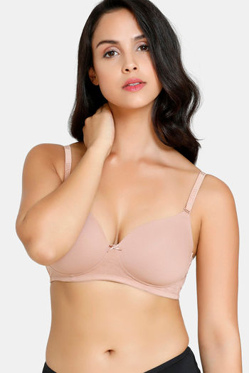 Buy Zivame Padded Non Wired 3/4th Coverage T-Shirt Bra - Beige