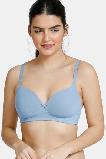 Buy Zivame Women's Cotton Non-Wired 3/4Th Coverage Padded T-Shirt Bra  (ZI1175FASH0BLUE0034B_Blue_34B) at