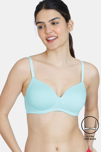 Buy Zivame Padded Non Wired 3/4th Coverage Ultra Low Back T-Shirt Bra -  Aruba Blue at Rs.332 online