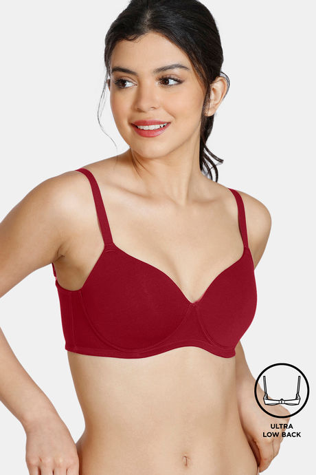 Buy Zivame Padded Non-Wired 3/4th Coverage Ultra Low Back T-Shirt Bra - Beet  Red at Rs.389 online