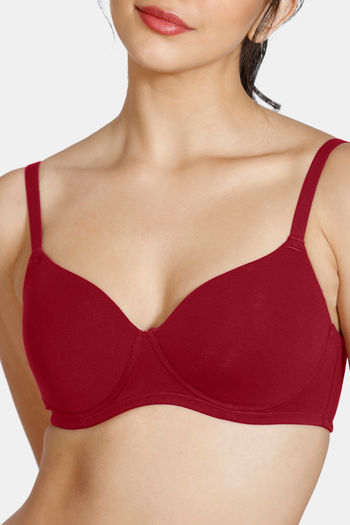 Buy Light Pure T-Shirt Bra, Seemless Bra, Double Cloth, Full Coverage, 2  Hook Backside Red at
