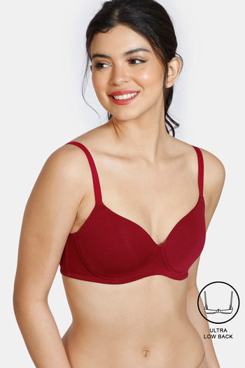 Buy Zivame Padded Non Wired 3/4th Coverage Ultra Low Back T-Shirt Bra - Beet Red2