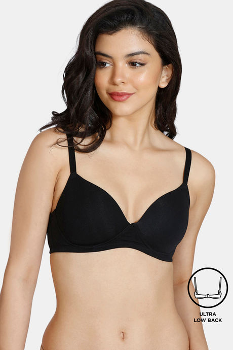 Buy Zivame Padded Non-Wired 3/4th Coverage Ultra Low Back T-Shirt Bra -  Black at Rs.427 online