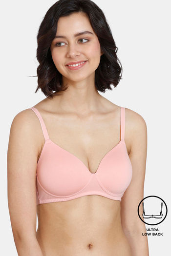Buy Zivame Padded Non-Wired 3/4th Coverage Ultra Low Back T-Shirt Bra -  Peach Pearl at Rs.427 online