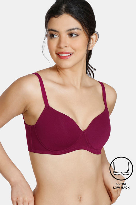 Zivame Padded Non Wired 3/4th Coverage Ultra Low Back T-Shirt Bra - Red