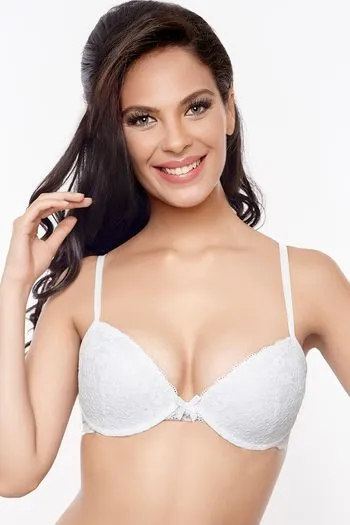 Buy Zivame Lace Embrace Wired Moderate Push Up White Bra at Rs
